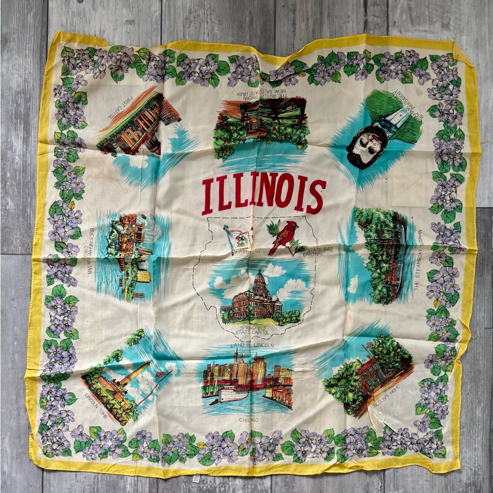 Vintage Illinois state Floral Scarf, 1960s made in Japan rayon